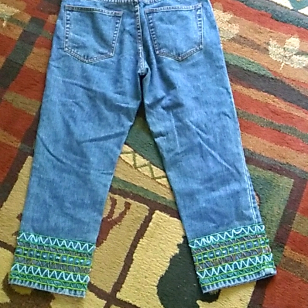 Vtg Calvin Klein Jeans Beaded Jr Cropped Denim Sz… - image 1